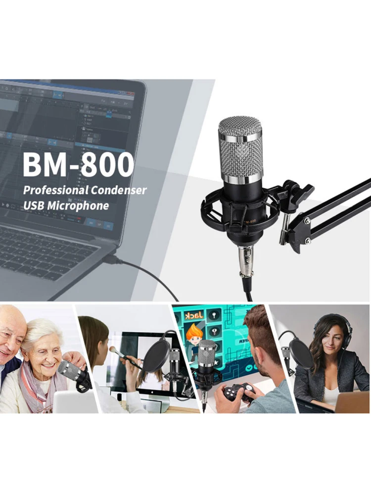 BM800 Professional Condenser Microphone Podcast Live Broadcast Equipment USB MIC Microfone Set Studio Mic with Arm Stand - Image 4
