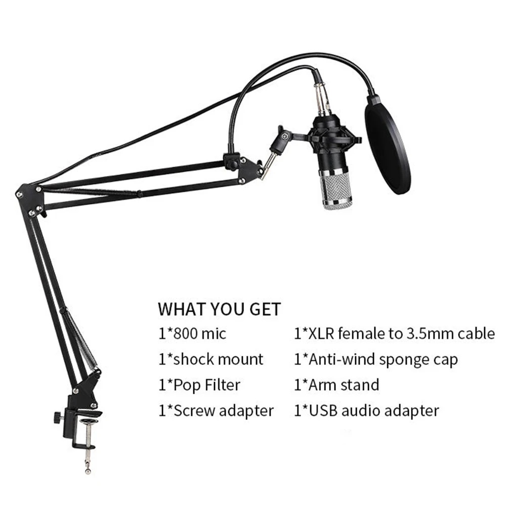 BM800 Professional Condenser Microphone Podcast Live Broadcast Equipment USB MIC Microfone Set Studio Mic with Arm Stand - Image 3