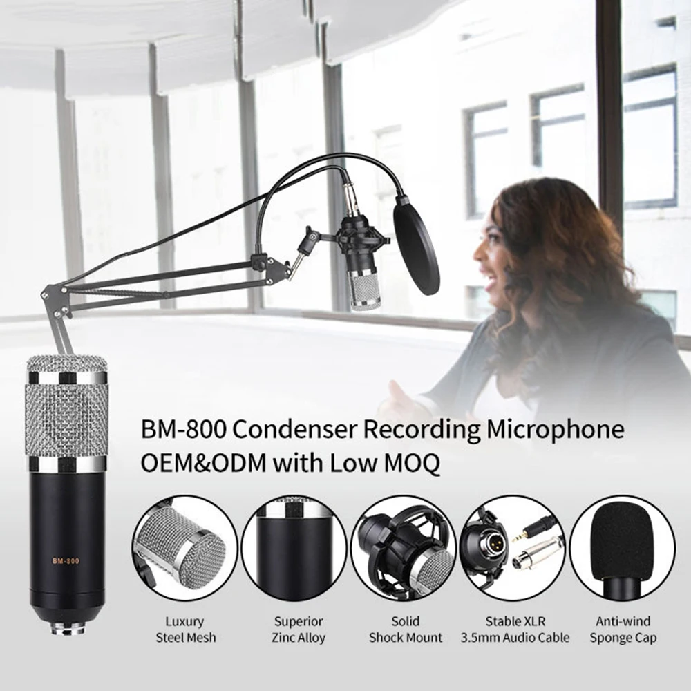 BM800 Professional Condenser Microphone Podcast Live Broadcast Equipment USB MIC Microfone Set Studio Mic with Arm Stand - Image 2