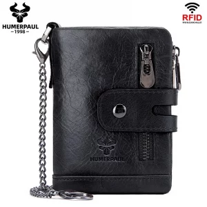 HUMERPAUL100% Genuine Cowhide Leather Wallet For Men Short RFID Money Purse Card Holder Double Zipper Bifold Coin Pocket - AliExpress 1524