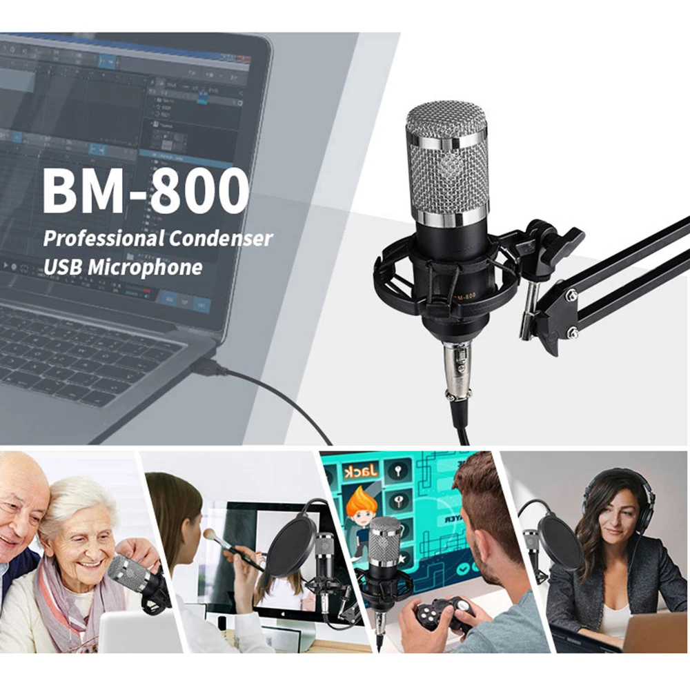 BM800 Professional Condenser Microphone Podcast Live Broadcast Equipment USB MIC Microfone Set Studio Mic with Arm Stand - Image 5