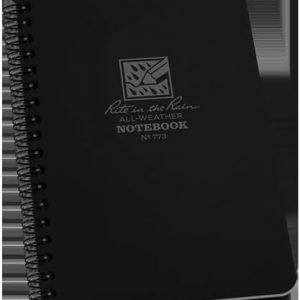Rite In The Rain Waterproof Paper Side Spiral Notepad Black Polydura Cover 64 Pages 12 Sheets Imperial and Metric Rulers, 4 ⅝ x 7- Inch
