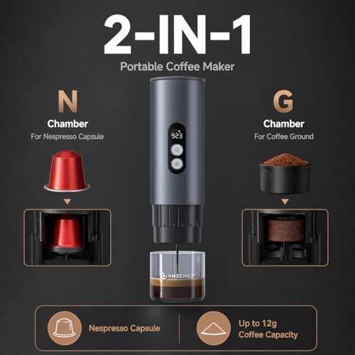 AMZCHEF Portable Coffee Maker 20Bar, 2-IN-1 Self-Heating Portable Espresso Maker with LCD Display, USB-C Rechargeable, Compatible with NS Capsule & Ground Coffee for Camping, Travel, Office & Home Use Amazon.co.uk: Business, Industry & Science - Image 5
