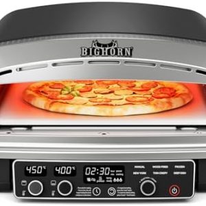 BIG HORN OUTDOORS Pizza Oven Indoor, 14 Inch Electric Countertop Pizza Oven with 6 Preset Modes, Perfect Pizza Maker Machine for Home, Pizza Cooker with Pizza Stone and Pizza Peel, Stainless Steel