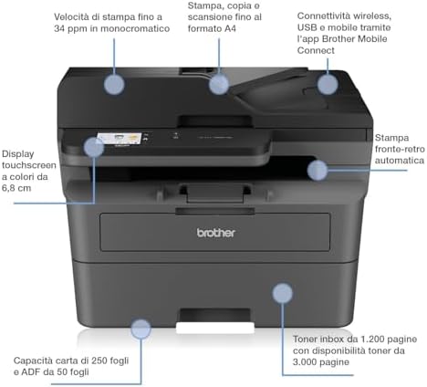 Brother DCP-L2665DW - 3-in-1 Multifunction Printer (Print/Scan/Copy) Monochrome Laser - WiFi & Ethernet - 50-Sheet Automatic Document Feeder - 34ppm Print Speed | USB, Wi-Fi and LAN, automatic two-sided printing, - Image 5