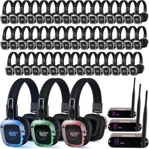 Silent Tech Silent Disco in a Box – 50 LED Wireless Headphones, 3 Channel Transmitters, Plug & Play Silent Disco Headphone System for Parties, Events & DJs, 10hr Battery, 500-Yard Range, Easy Setup Amazon.co.uk: Electronics & Photo